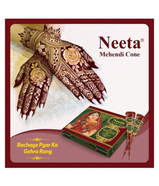 Neeta 12pcs Mehendi Cone with Hair Henna Permanent Hair Color Brown Natural Henna 125 g