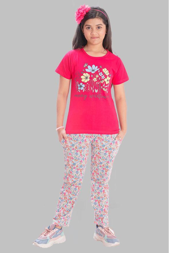 Girls Printed Cotton Round Neck Short Sleeves Pyjama Set-9-10 years