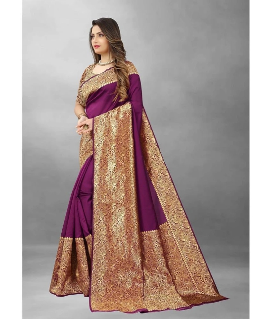 Gazal Fashions Banarasi Silk Embellished Saree With Blouse Piece - Purple ( Pack of 1 ) - Purple