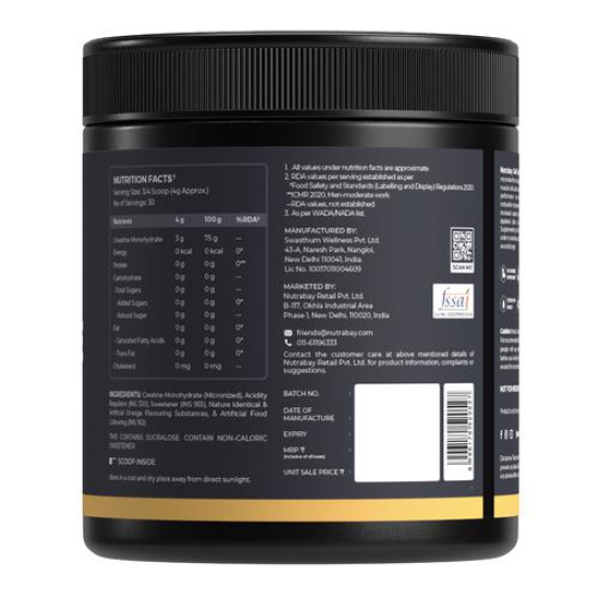 Nutrabay Gold Micronised Creatine Monohydrate Powder - 120g, Orange | NABL Lab Tested | 3g Creatine / Serving | Increases Muscle Mass, Strength & Power | Pre & Post Workout Supplement | For Men & Women