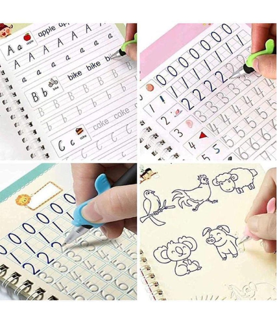 HILEE CHOICE Magic Practice Copybook Number Tracing Book for Preschoolers with Pen(4 BOOK + 10 REFILL+ 1 pen +1 grip)