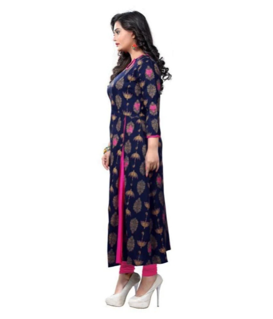 Vbuyz - Blue Rayon Womens Front Slit Kurti ( Pack of 1 ) - XXL