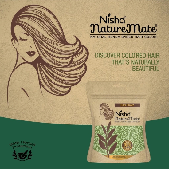 Nisha Nature Mate Henna Based Hair Colour Dark Brown 45gm Pack of 3, No Ammonia, No Resorcinol, 100% Grey Coverage