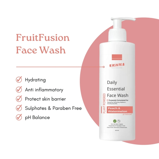 FruitFusion Refresh – Peach & Watermelon Face Wash – For Women & Men | Sulphates & Paraben Free – 200 ml