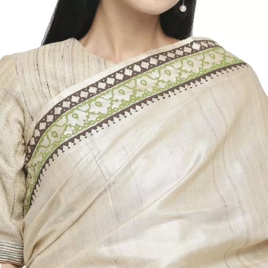 Tisser Kosa (Tussar) Silk Saree With Handblock Print /6.5 Meter