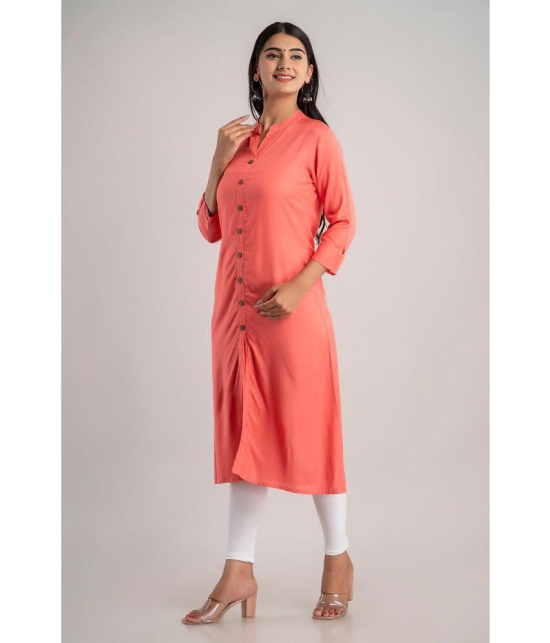 MAUKA - Peach Rayon Women's Front Slit Kurti ( Pack of 1 ) - None