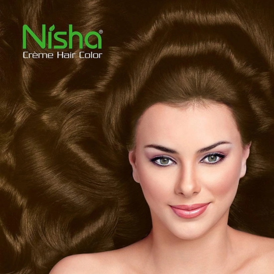 Nisha Creme Hair Color 5.0 Light Brown 120g Pack of 3, Permanent Hair Colour, No Ammonia, 100% Grey Coverage