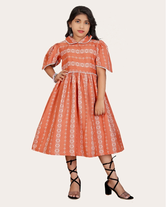 Girls Cotton Unique Design Printed Knee Length A-Line Dress-Grey / 12 - 13 Years