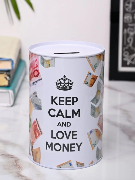 Market99 Money Bank Novelty Toys - White Tin Cylindrical Glossy Finish