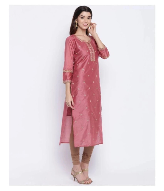 Vbuyz - Peach Chanderi Womens Straight Kurti ( Pack of 1 ) - 3XL