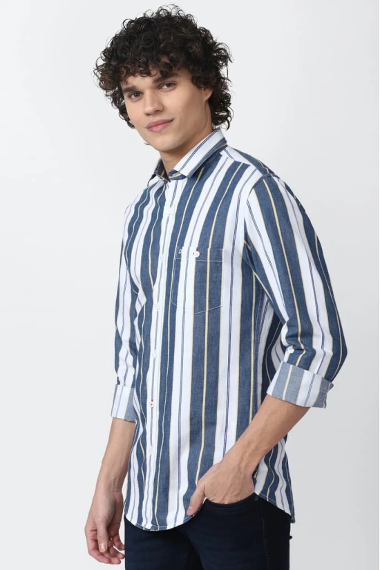 Men Blue Super Slim Fit Stripe Full Sleeves Casual Shirt