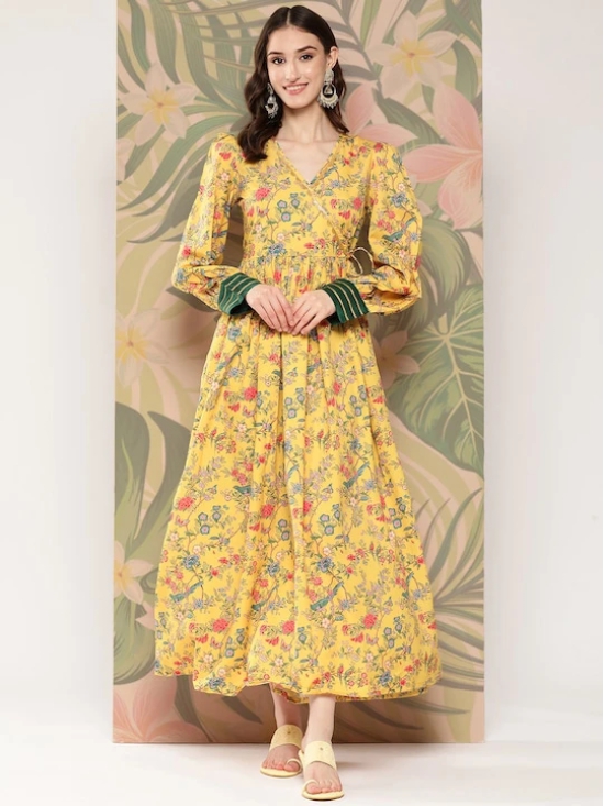 Floral Printed Tie-Ups Crepe Empire Ethnic Dress