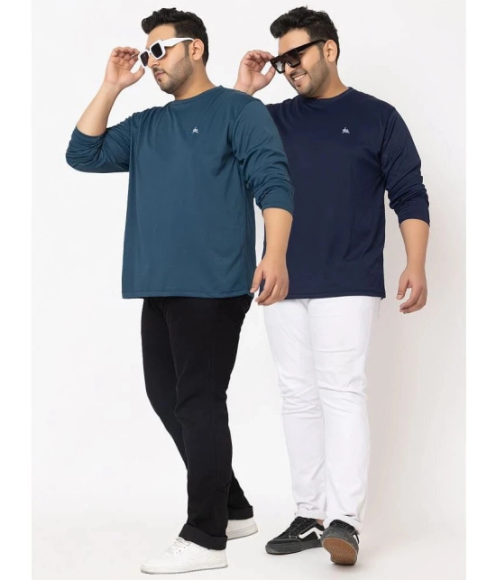 YHA Cotton Blend Regular Fit Solid Full Sleeves Mens T-Shirt - Navy ( Pack of 2 ) - None