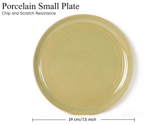 Handcrafted Chip Resistance Porcelain Quarter Plates, Side, Snacks, Pasta Plates 4 Pieces, Microwave and Dishwasher Safe, Small Plate Set for Dining and Gifting, Set of 4, Olive Green