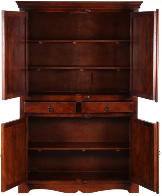 Selten Solid Teak Wood 4 Door Wardrobe-Brown