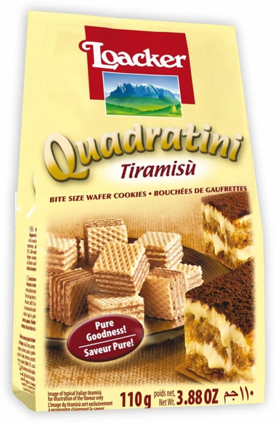 Loacker Quadratini Tiramisu Bite Size Wafer Cookies, 110 Gm