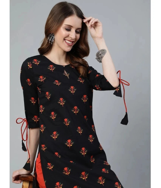 Antaran Cotton Printed Straight Womens Kurti - Black ( Pack of 1 ) - None