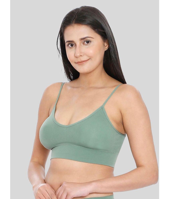 ILRASO - Green Cotton Blend Removable Padding Women's Sports Bra ( Pack of 1 ) - None