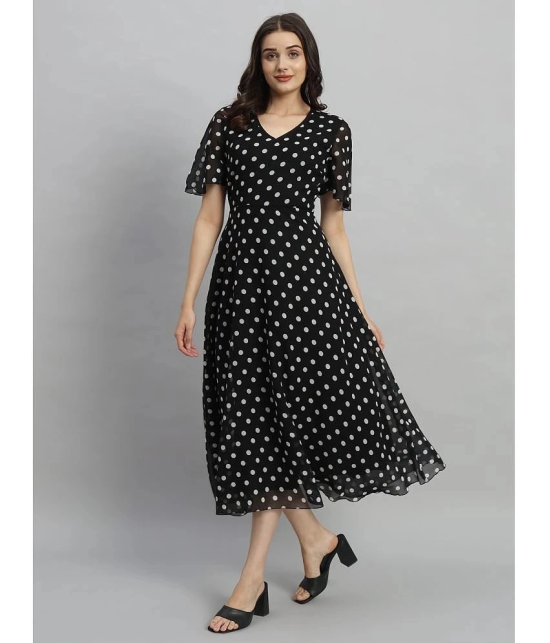 Curvydrobe Georgette Printed Midi Womens Fit & Flare Dress - Black ( Pack of 1 ) - None