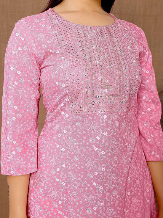 Rangita Women Rayon Pink Embroidered Calf Length A-line Kurti - None