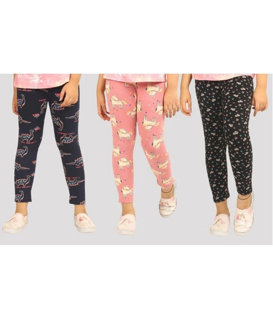 Ariel - Black Cotton Girls Leggings ( Pack of 3 ) - None