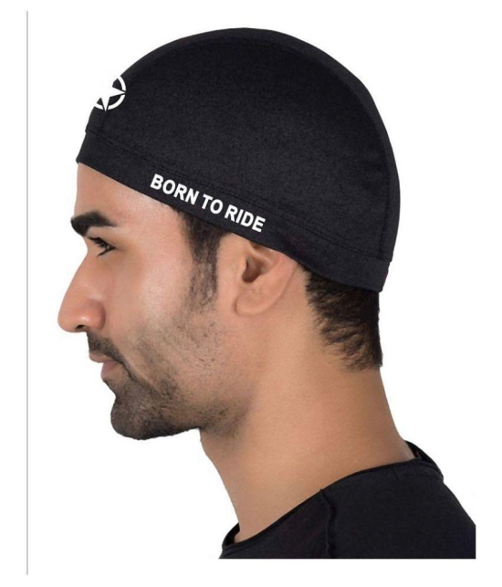 JUST RIDER Unisex Cotton Helmet Skull Cap/topi for Mens,Womens & Kids Ears and Wicks Moisture - Black