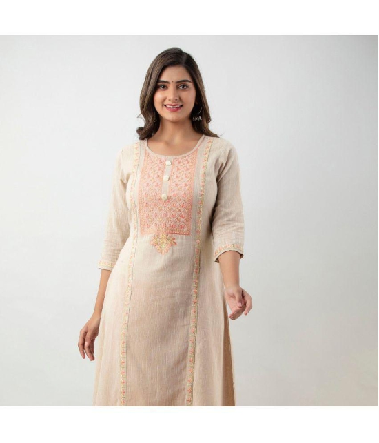 MAUKA - Beige Cotton Women's Straight Kurti ( Pack of 1 ) - None