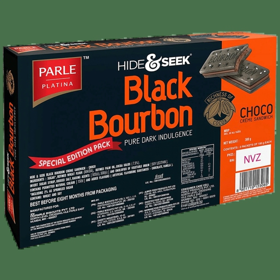 Parle Platina Hide & Seek Black Bourbon Creme Sandwich - Choco, 300 G