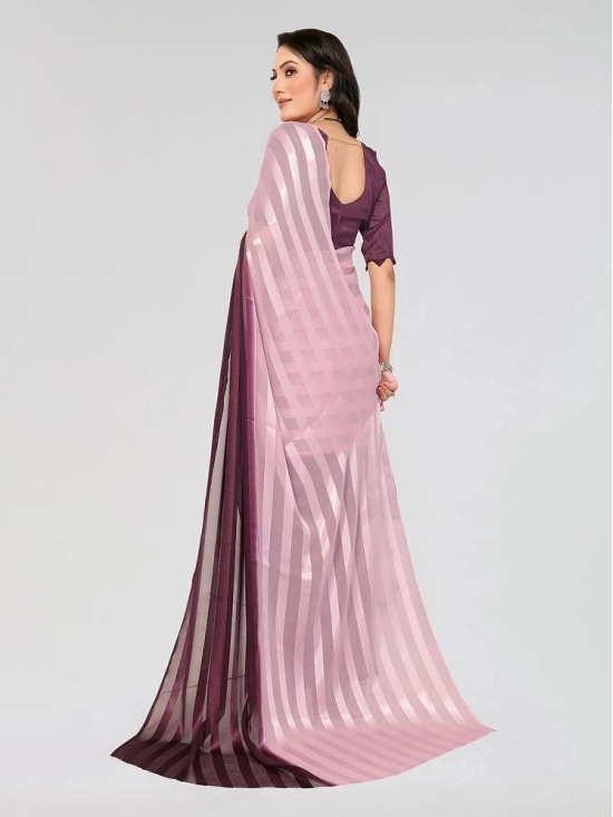 ANAND SAREES Satin Striped Saree With Blouse Piece - Magenta ( Pack of 1 ) - Magenta