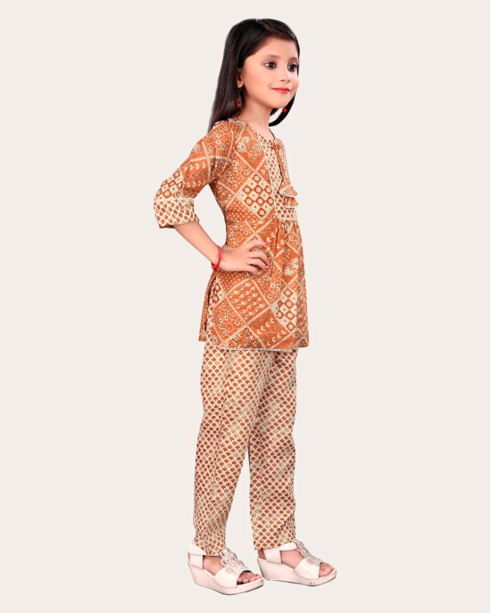 Girls Casual Kurta and Trouser Set-Orange / 7 - 8 Years