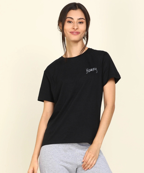 Young Trendz  Womens Regular Fit Printed Tshirt-L / Black