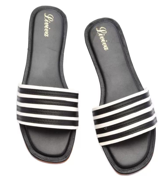 Women Black, White Flats Sandal