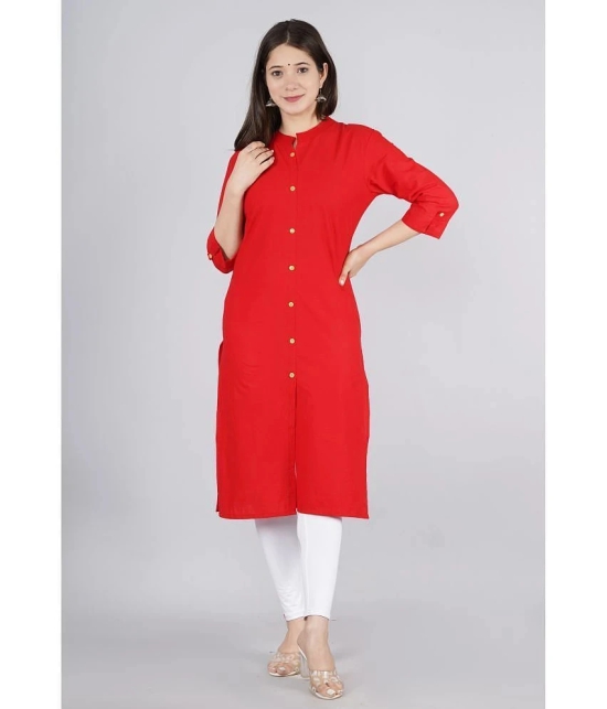 KIPEK - Red Cotton Womens Front Slit Kurti ( Pack of 1 ) - XXL