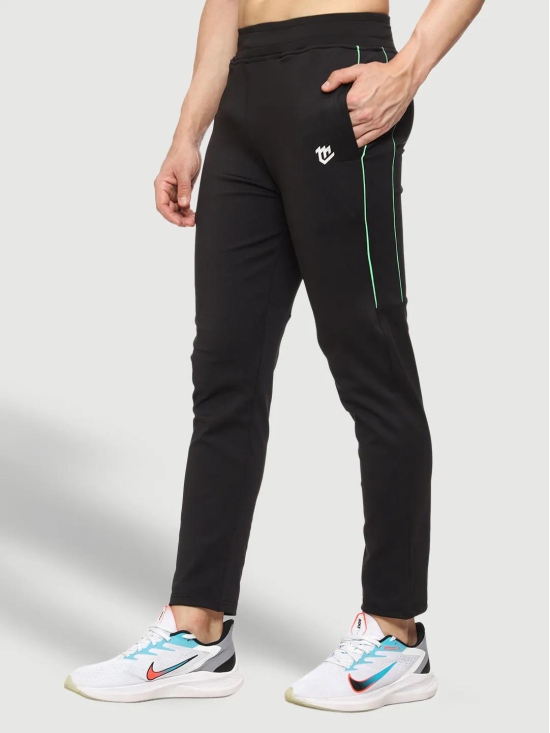 Rapid Dry Black Solid Stripe Track Pant for Men-Black / 7XL