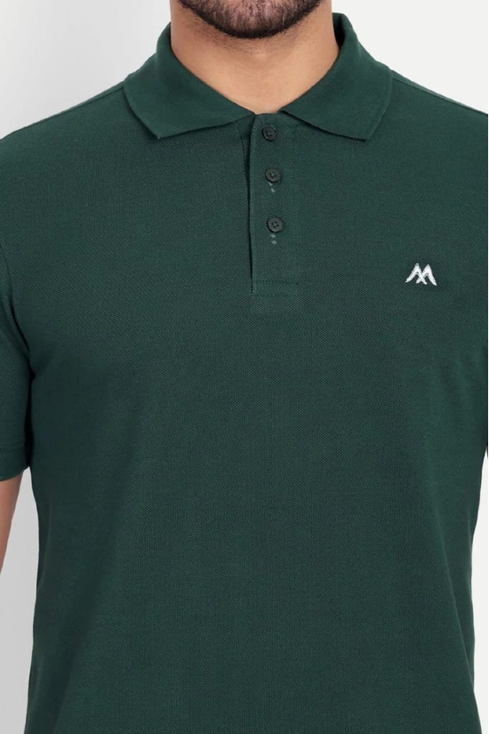 Solid Men Polo Neck Dark Green T-Shirt