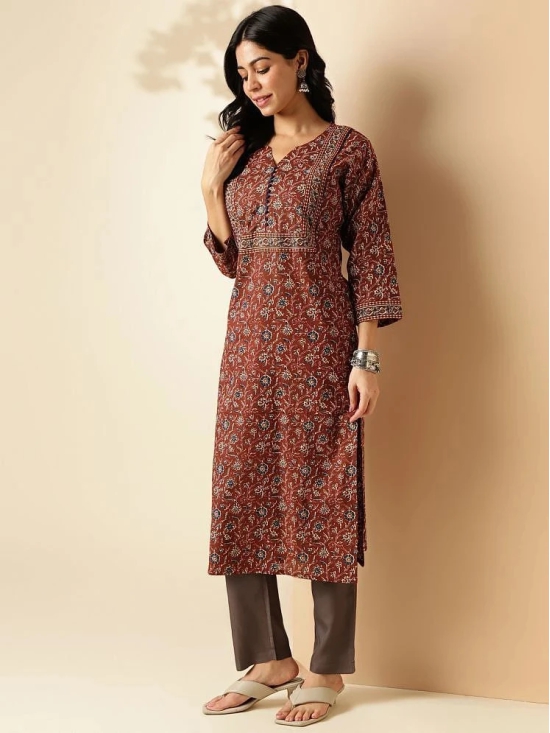 Vbuyz Cotton Printed Straight Womens Kurti - Brown ( Pack of 1 ) - None