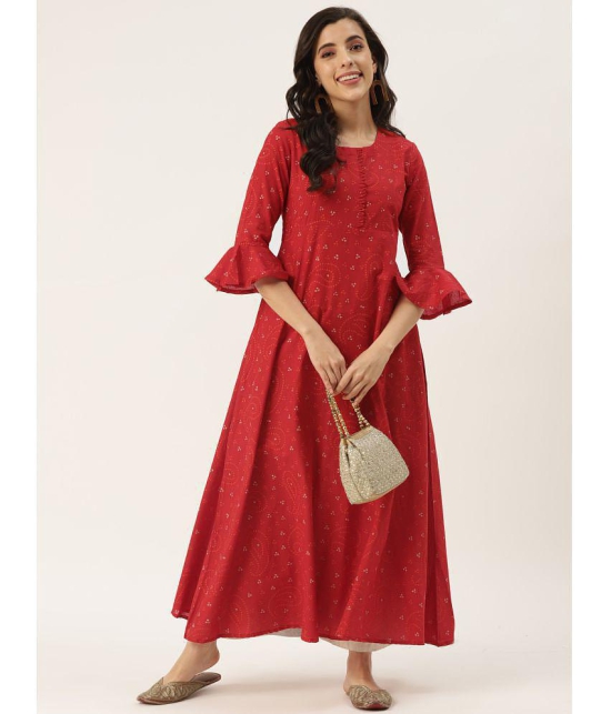 Kbz - Red Cotton Blend Women's Flared Kurti ( Pack of 1 ) - None