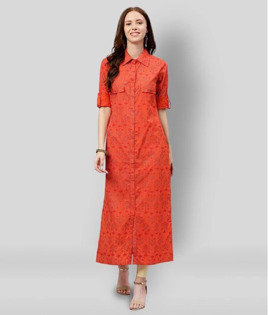 KIPEK - Orange Cotton Womens Straight Kurti ( Pack of 1 ) - 3XL