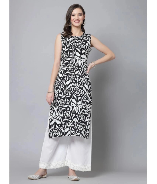 KIPEK Rayon Printed Straight Womens Kurti - Black ( Pack of 1 ) - None