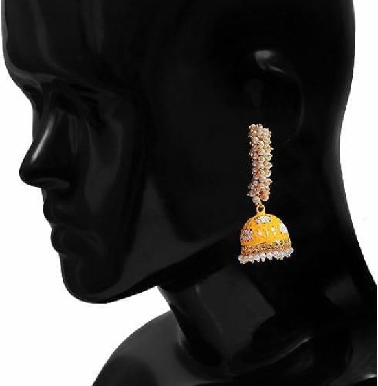 Ethnic Yellow Earrings Alloy Jhumki Earring