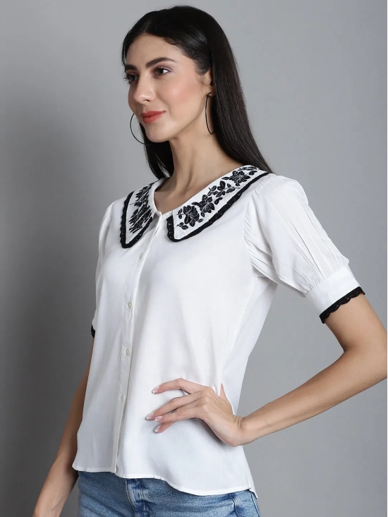 Embroidered Peter Pan Collar Top-XL / White