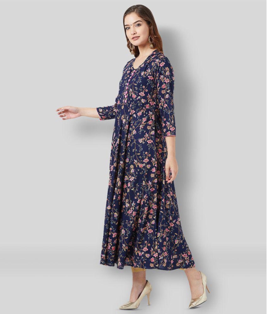 Tissu - Navy Rayon Women''s Flared Kurti ( Pack of 1 ) - S