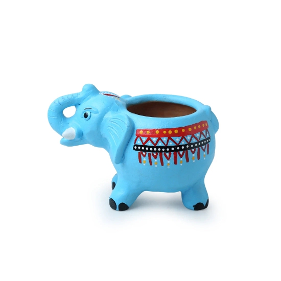 Enchanting Elephant Handmade & Handpainted Terracotta Planter Pot (8 Inch)