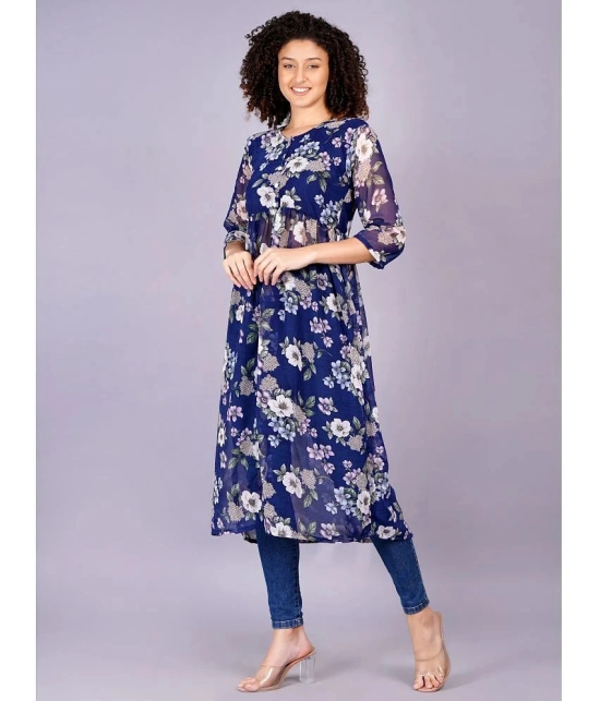 HIGHLIGHT FASHION EXPORT Georgette Printed Midi Womens Fit & Flare Dress - Blue ( Pack of 1 ) - None