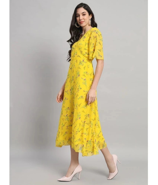 Curvydrobe Georgette Printed Full Length Womens Fit & Flare Dress - Yellow ( Pack of 1 ) - None