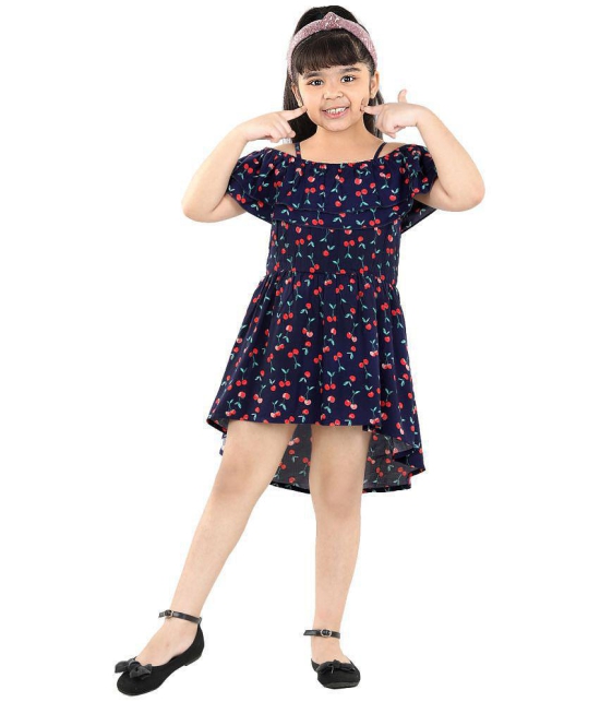 Naughty Ninos - Navy Cotton Girl's Asymmetric Dress ( Pack of 1 ) - None