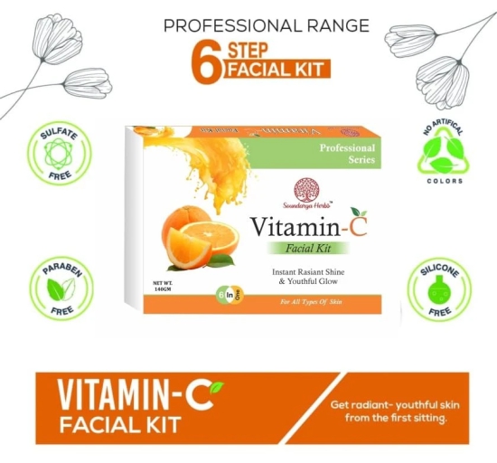 SOUNDARYA HERBS Vitamin C Facial Kit | Helps Tan & Dirt Removal cleanser /Facial Kit for Women & Men No Paraben & Sulfate FREE- 140GM.