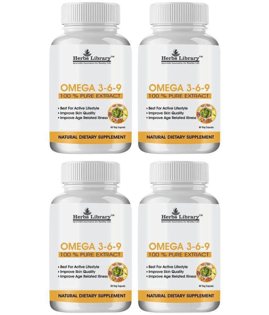 Herbs Library Omega 3 6 9 Supplement For Skin, Heart & Joint Health, 60 Capsules Each (Pack of 4)