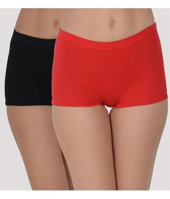 Leading Lady - Red Cotton Solid Womens Boy Shorts ( Pack of 2 ) - None