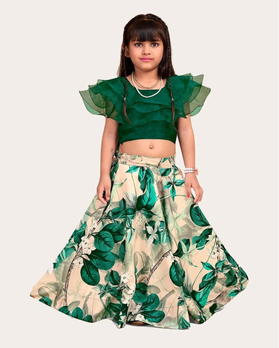 Girls Reyon cotton Stylish Digital Printed Stiched Lehenga choli (Ethnic Wear) For Kids Girls-Green / 6 Years-7 Years